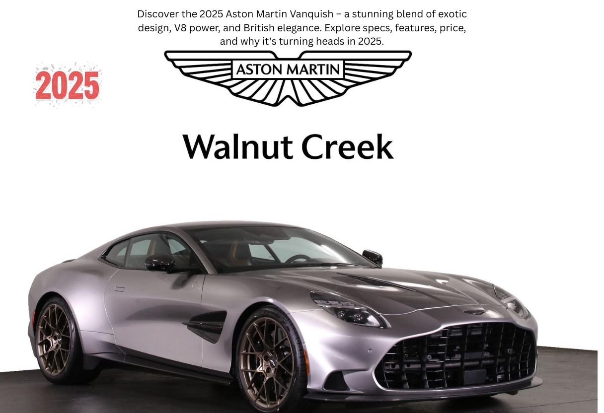 2025 Aston Martin Vanquish front view showcasing sleek headlights and aggressive grill