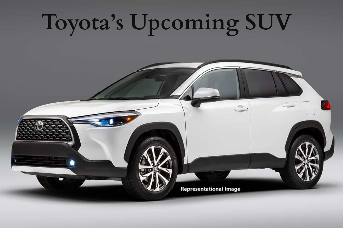 Front-side view of Toyota's upcoming 3-row SUV 2025 model in white, showcasing sleek headlamps and modern design
